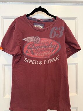 Superdry Vintage Logo Tee - Maroon and Cream
